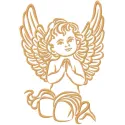 Angel boy embroidery design preview showcasing intricate details and vibrant colors in a magical theme.