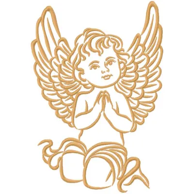 Angel boy embroidery design preview showcasing intricate details and vibrant colors in a magical theme.
