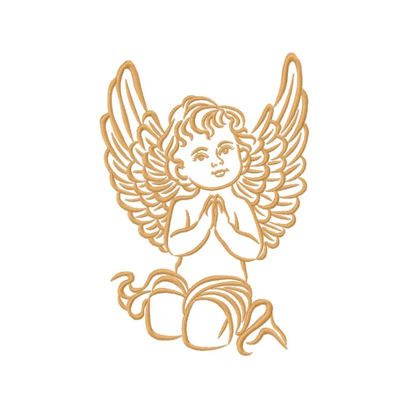 Angel boy embroidery design preview showcasing intricate details and vibrant colors in a magical theme.