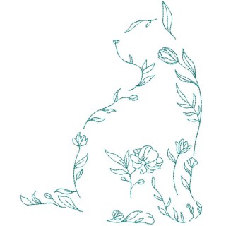 Flowers sketch cat embroidery design - Embroidery Design