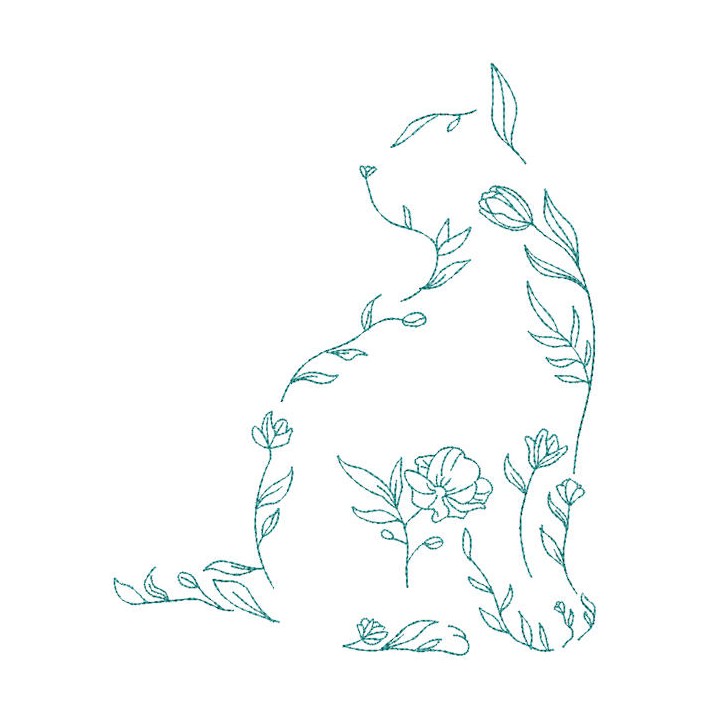 Flowers sketch cat embroidery design - Embroidery Design