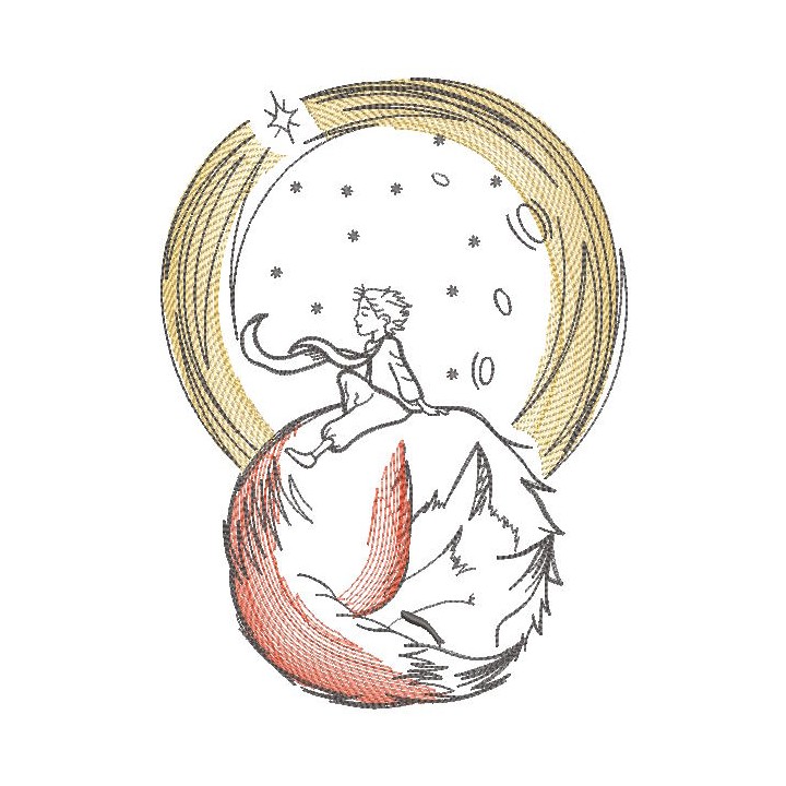 Little prince and sleeping fox embroidery design - Embroidery Design