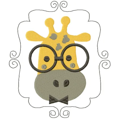 Giraffe frame embroidery design preview showcasing intricate stitching and vibrant colors.