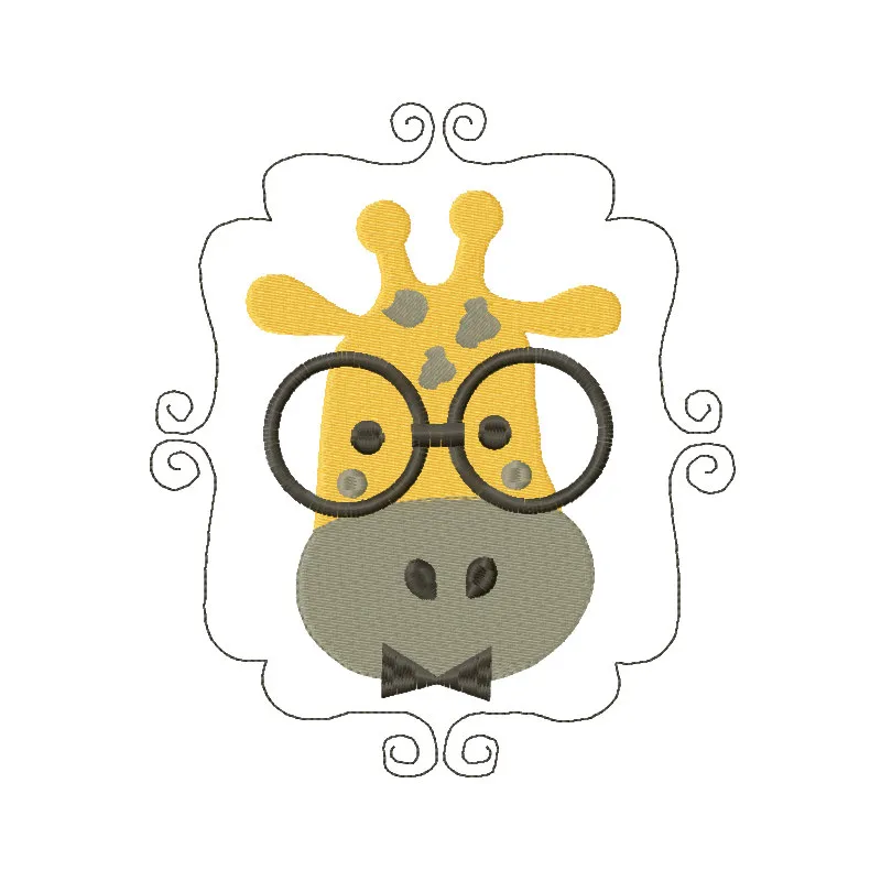 Giraffe frame embroidery design preview showcasing intricate stitching and vibrant colors.