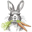 Easter Bunny with carrot embroidery design preview showcasing detailed stitching and vibrant colors.
