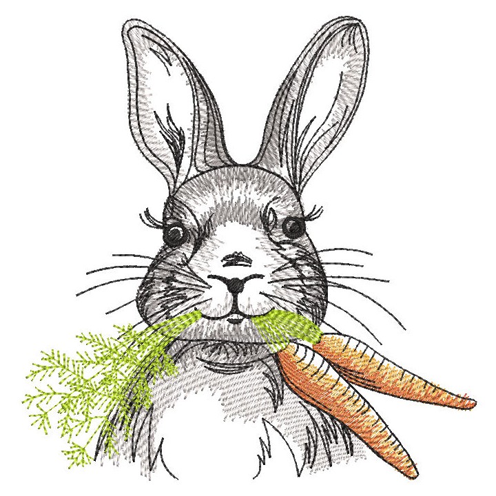 Easter Bunny with carrot embroidery design - Embroidery Design