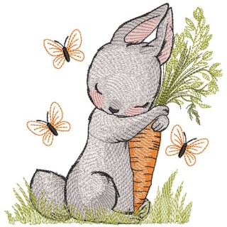 Bunny hugs a big carrot embroidery design - Embroidery Design