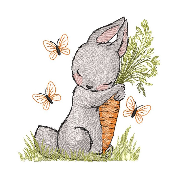 Bunny hugs a big carrot embroidery design - Embroidery Design
