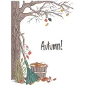 Autumn cleaning in the yard embroidery design preview showcasing detailed stitching and vibrant colors.