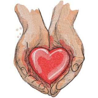 Living red heart in the palms embroidery design - Embroidery Design