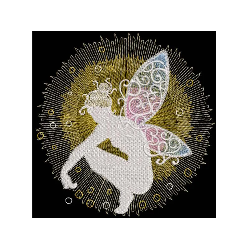 Sitting Fairy Thinking embroidery design preview for machine embroidery. Filename: sitting fairy thinking embroidery design.
