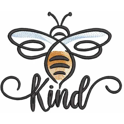 Bee kind embroidery design preview showcasing vibrant colors and detailed stitching for your next project.