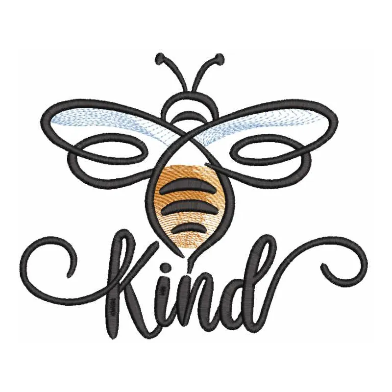 Bee kind embroidery design preview showcasing vibrant colors and detailed stitching for your next project.