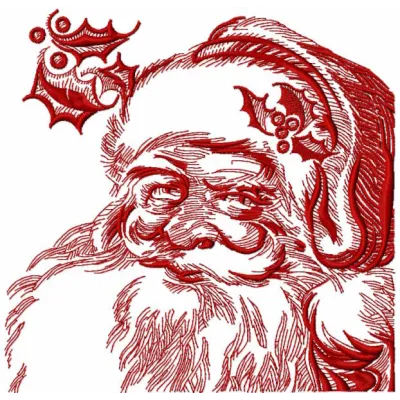 Santa Claus Christmas sketch embroidery design preview for machine embroidery, showcasing detailed stitching and vibrant col…