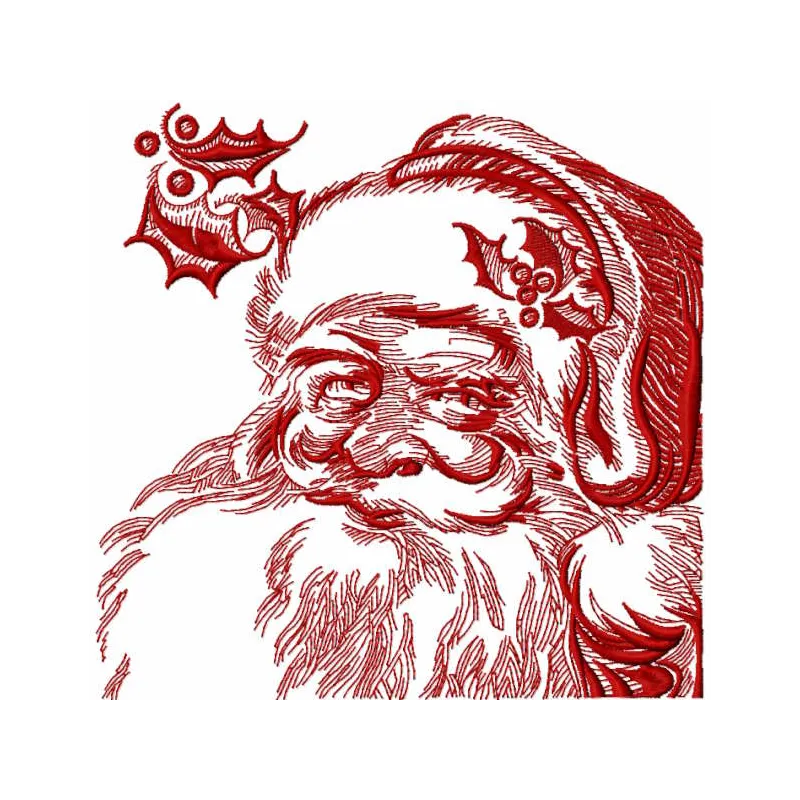 Santa Claus Christmas sketch embroidery design preview for machine embroidery, showcasing detailed stitching and vibrant col…