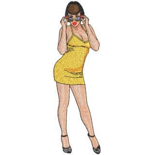 Fashionable girl in sunglasses embroidery design - Embroidery Design