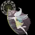 Fairy Gone with the Wind embroidery design preview showcasing intricate details and vibrant colors.