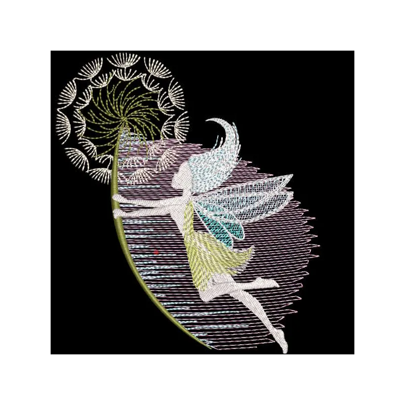 Fairy Gone with the Wind embroidery design preview showcasing intricate details and vibrant colors.