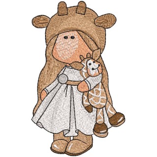 Tilda doll with giraffe toy embroidery design - Embroidery Design