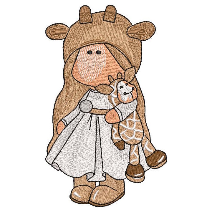 Tilda doll with giraffe toy embroidery design - Embroidery Design