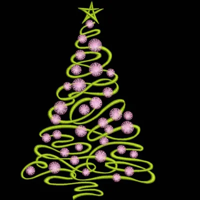 Swirl modern Christmas tree embroidery design preview. Filename hint: swirl modern christmas tree embroidery design.