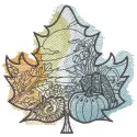 Autumn leaf landscape embroidery design preview showcasing vibrant colors and detailed stitching.