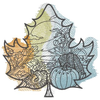 Autumn leaf landscape embroidery design - Embroidery Design