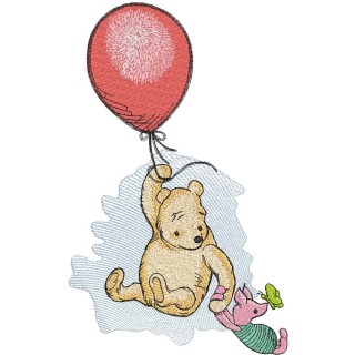 Winnie the Pooh and Piglet in a Balloon embroidery design - Embroidery Design