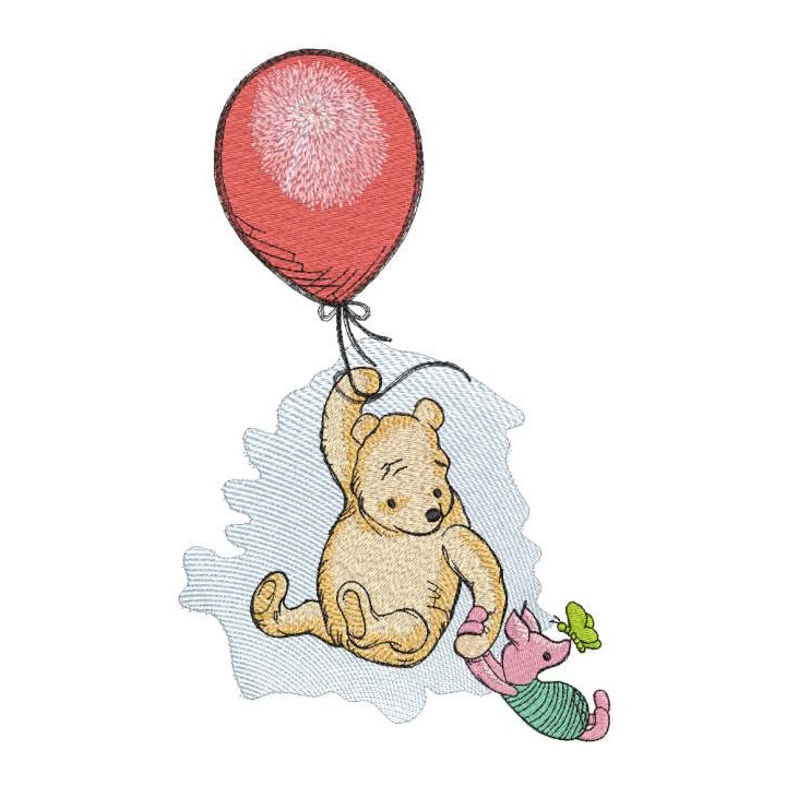 Winnie the Pooh and Piglet in a Balloon embroidery design - Embroidery Design