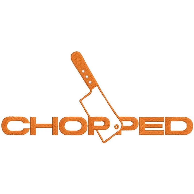 Chopped TV show logo embroidery design preview. Filename: chopped tv show logo embroidery design.