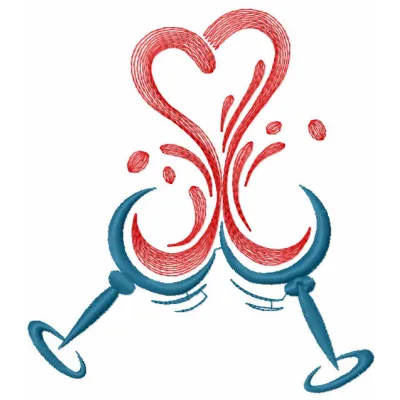 Embroidery design preview of two glasses of wine, perfect for kitchen-themed projects. Filename: two glasses of wine embroid…