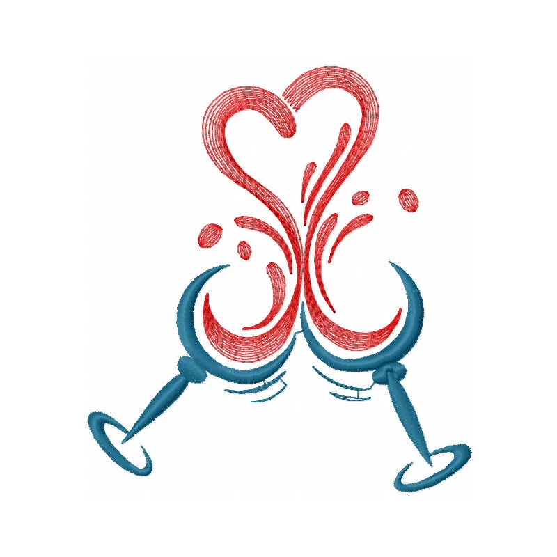Embroidery design preview of two glasses of wine, perfect for kitchen-themed projects. Filename: two glasses of wine embroid…