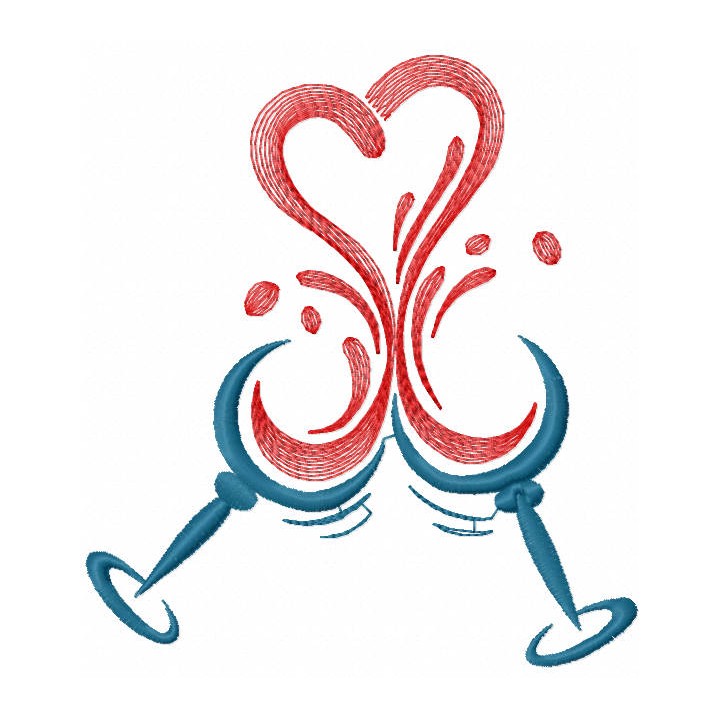 Two glasses of wine embroidery design - Embroidery Design