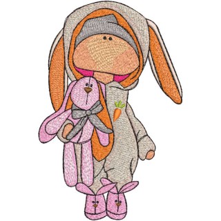 Tilda doll with bunny toy embroidery design - Embroidery Design