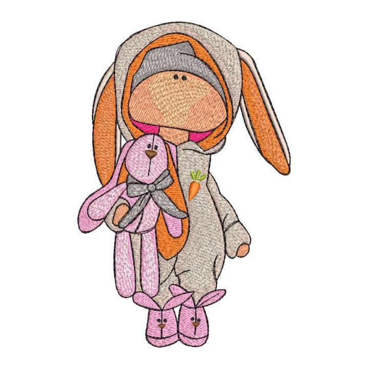 Tilda doll with bunny toy embroidery design - Embroidery Design