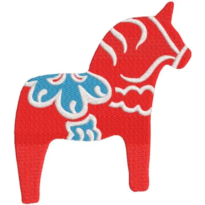 Dala Horse embroidery design preview. Detailed stitching and vibrant colors for your projects.