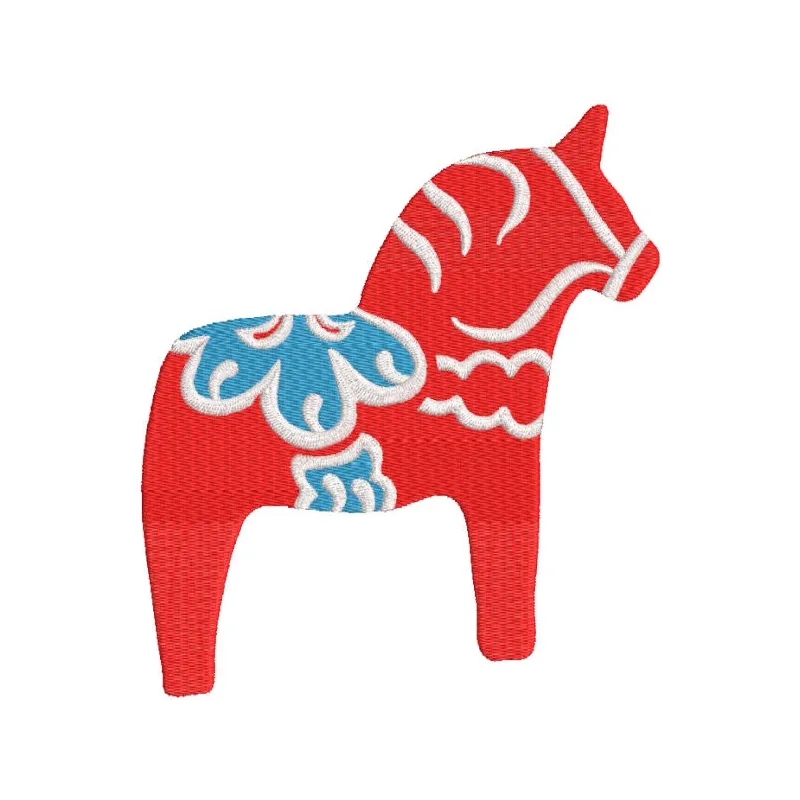 Dala Horse embroidery design preview. Detailed stitching and vibrant colors for your projects.