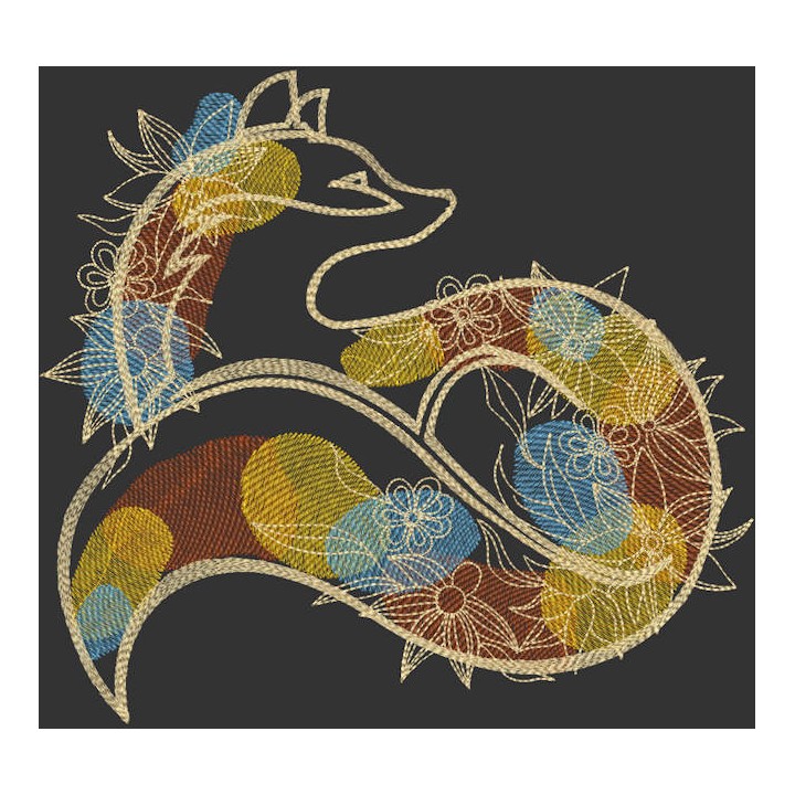 Autumn patterned fox embroidery design - Embroidery Design