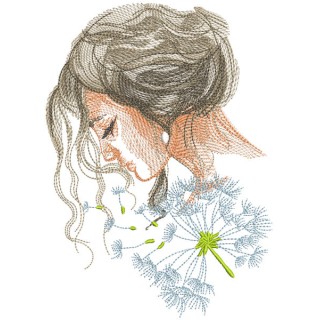 Girl and dandelion embroidery design - Embroidery Design