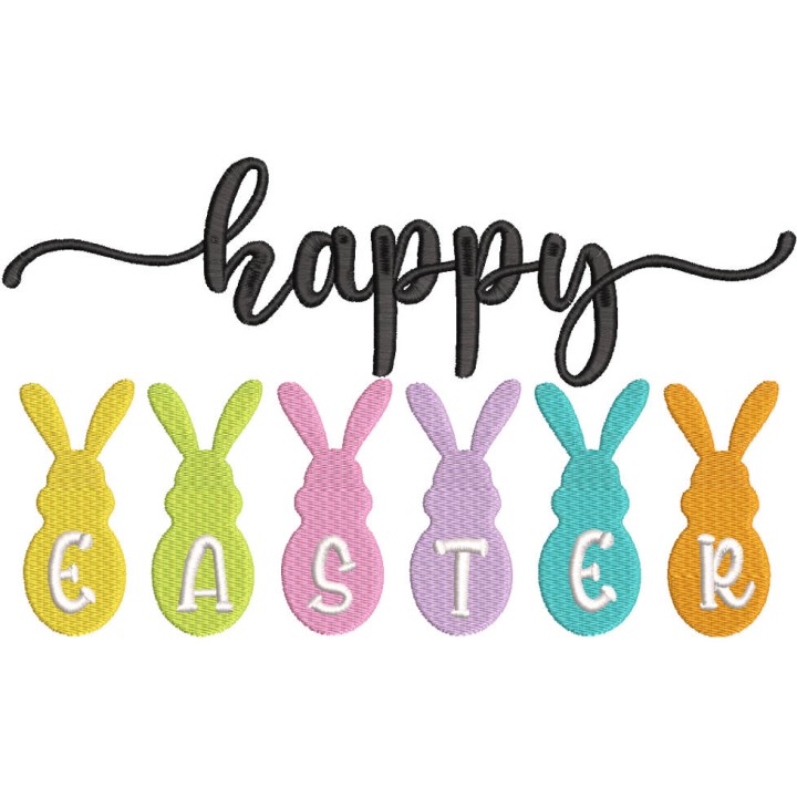 Happy easter six bunnies embroidery design - Embroidery Design