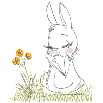 Easter bunny girl embroidery design preview showcasing vibrant colors and intricate details in the stitching pattern.