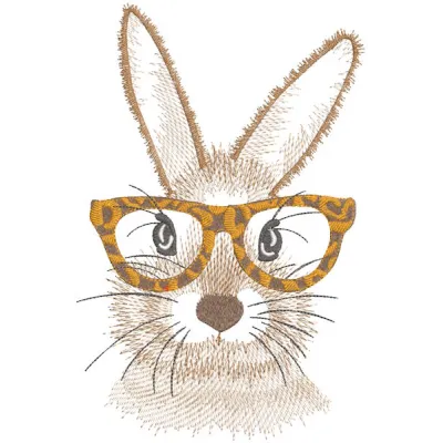 Easter Bunny with Glasses embroidery design preview showcasing detailed stitching and vibrant colors.