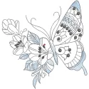 Butterfly flower embroidery design preview showcasing intricate stitching details and vibrant colors.