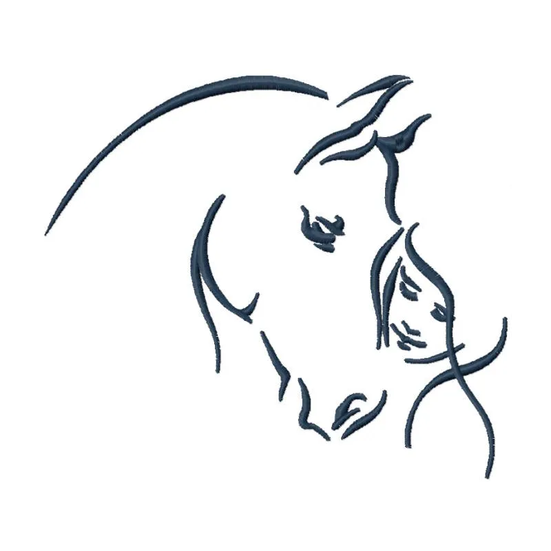 Horse and girl sketch style embroidery design preview. Filename: horse and girl sketch style embroidery design.