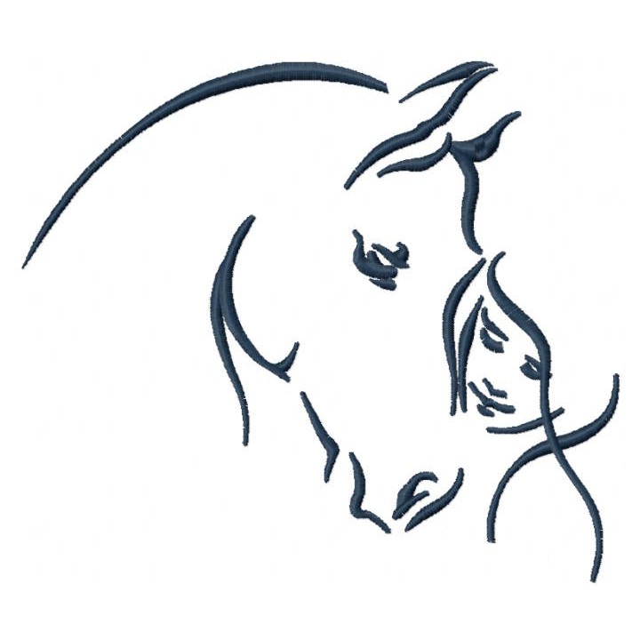 Horse and girl sketch style embroidery design - Embroidery Design