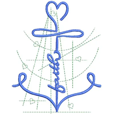 Anchor faith embroidery design preview showcasing detailed stitching inspired by the sea and ocean theme.