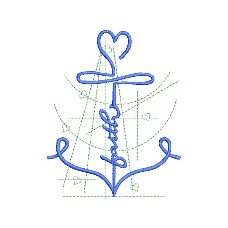 Anchor faith embroidery design preview showcasing detailed stitching inspired by the sea and ocean theme.
