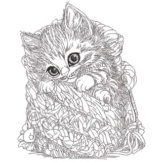 Kitten in wicker box embroidery design - Embroidery Design