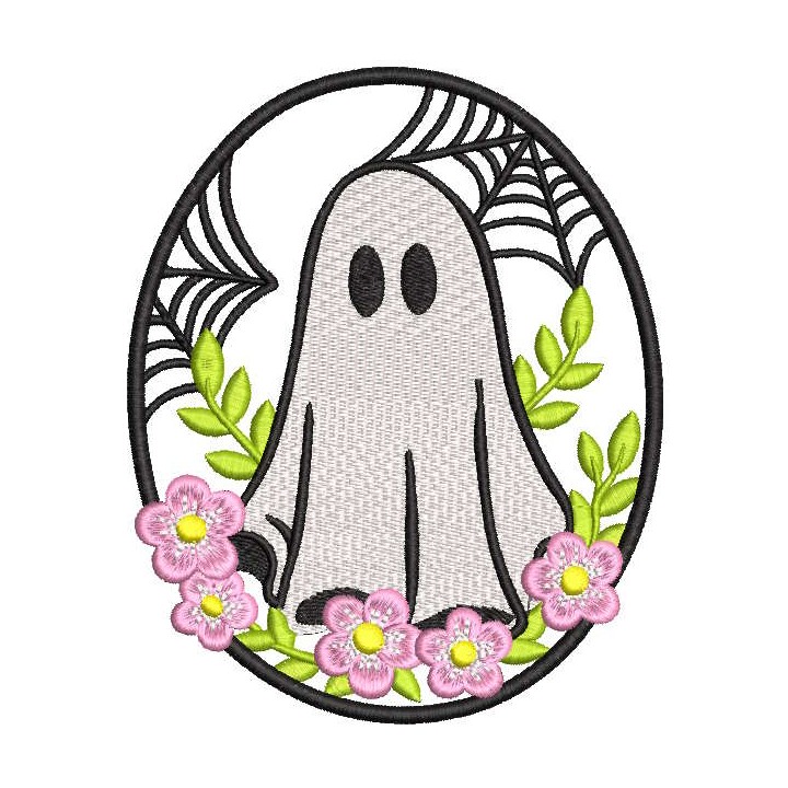Baby ghost oval flowers embroidery design - Embroidery Design