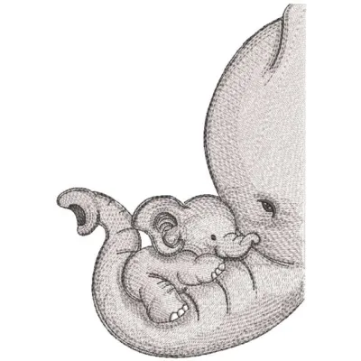 Embroidery design preview of elephant mother and baby embroidery design, showcasing intricate details and colors.